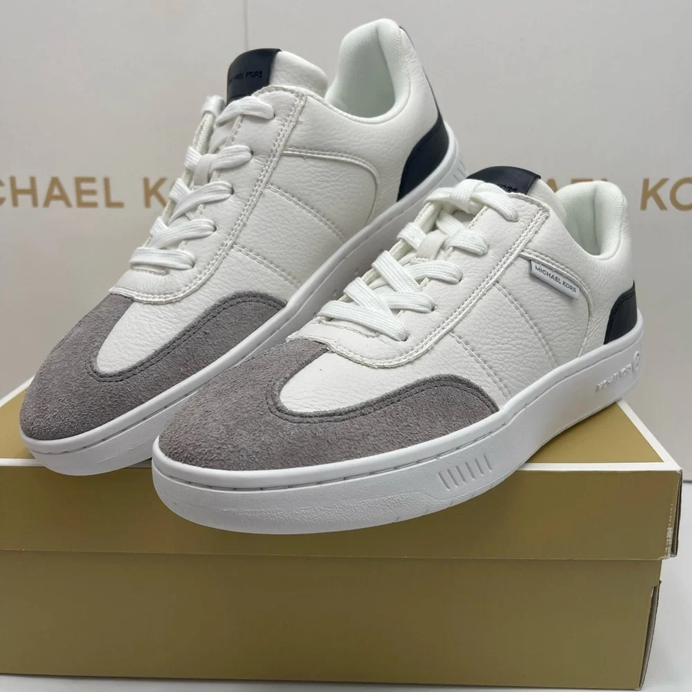 MICHAEL KORS Kai Mixed-Media Sneaker Kai White  Cream and Gray Casual Sneakers